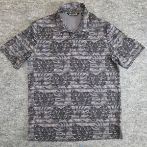Travis‎ Mathew Polo Shirt Mens Size Large Gray Tropical Leaf Stripe Golf Casual
